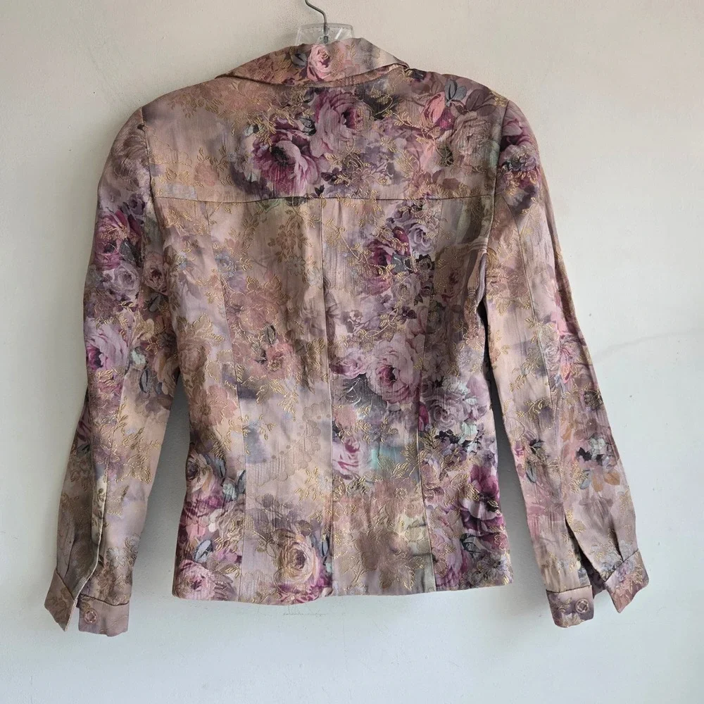Rene Ruiz Designer Floral Brocade  Purple Snap Front Colorful Blazer Jacket‎